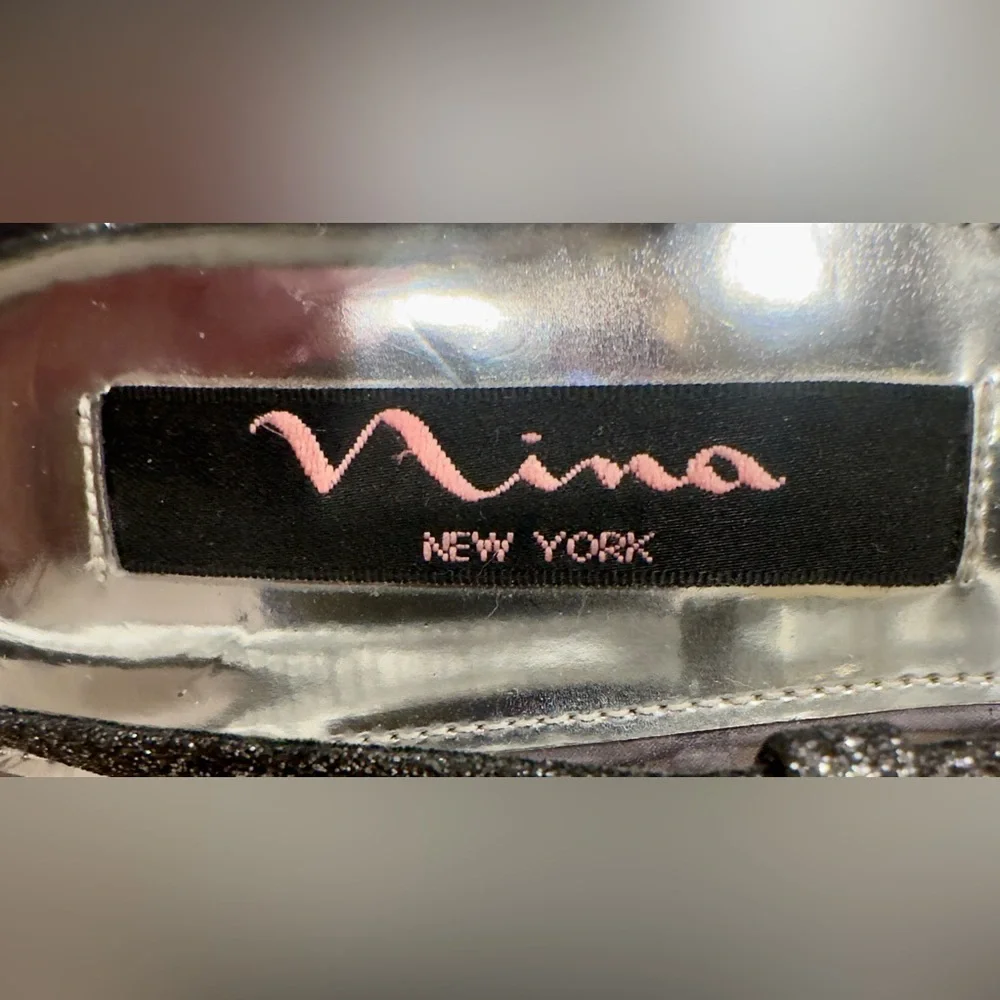 Nina New York Silver Stiletto Platform Slingback Heels Size 9 M‎